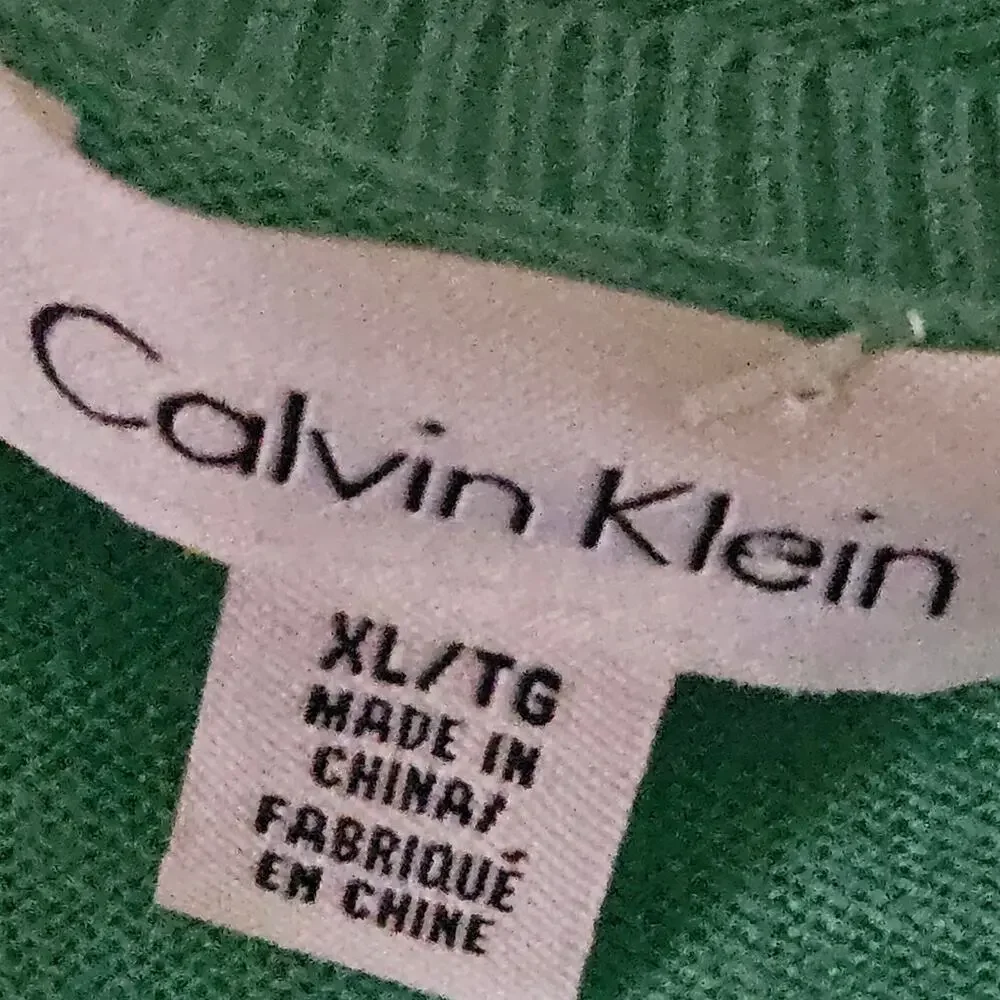 Calvin Klein Green Zipper Detail Cotton Blend Sweater Size XL
